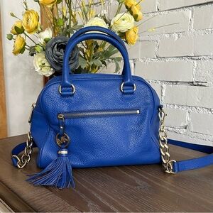 Michael Kors Medium Leather Knox Tassel Satchel in Bright Blue